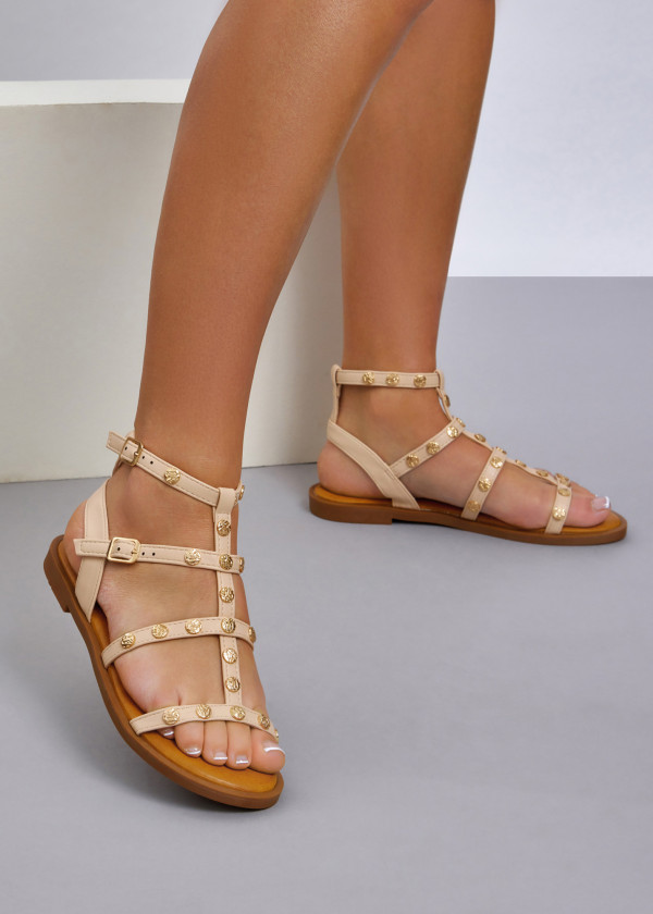 Beige studded gladiator sandal 1