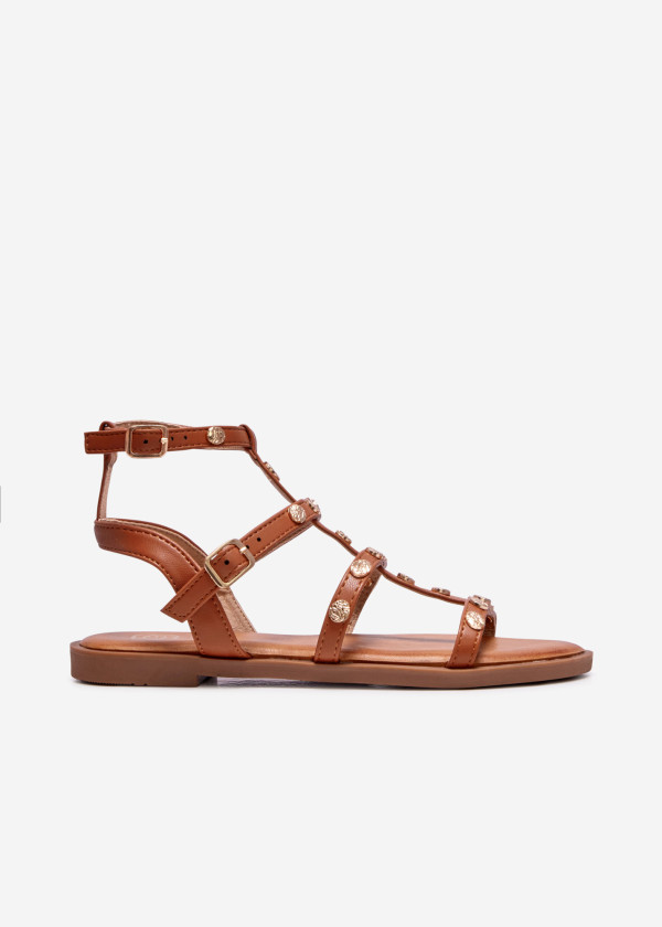 Tan studded gladiator sandal 3