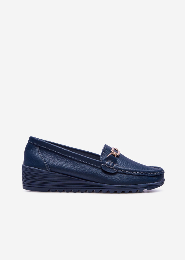 Navy gold detail low wedge loafer 3