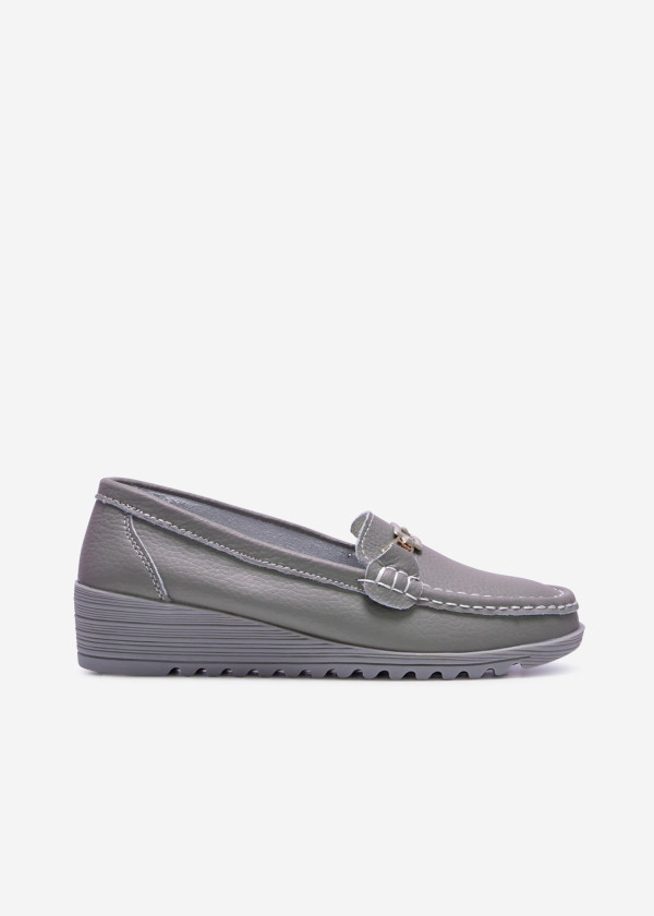 Grey gold detail low wedge loafer 3
