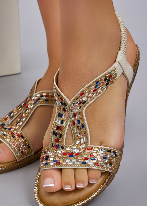 Beige multi-diamante embellished sandals 1