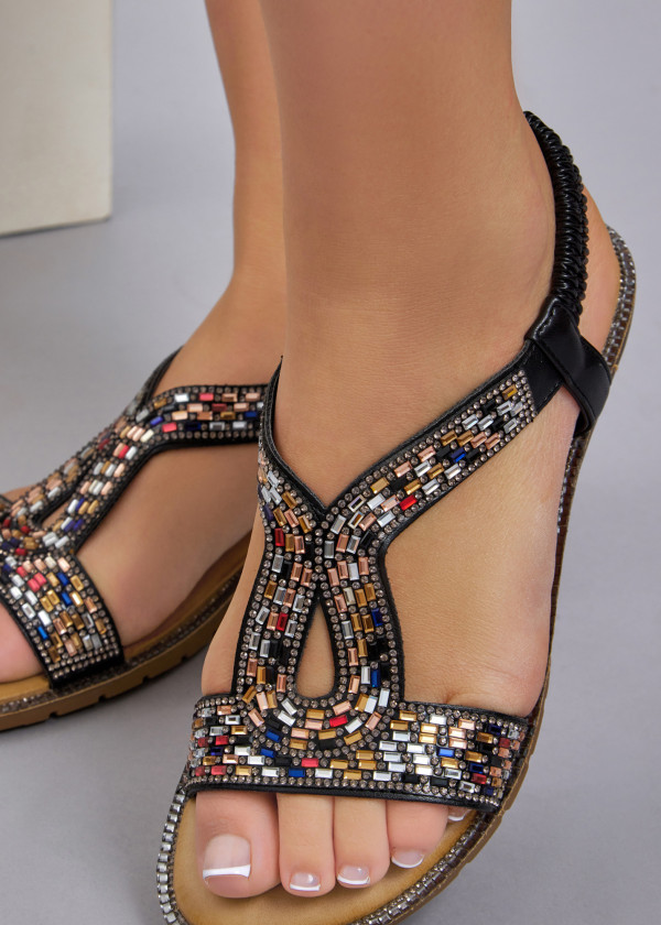 Black multi-diamante embellished sandals 1