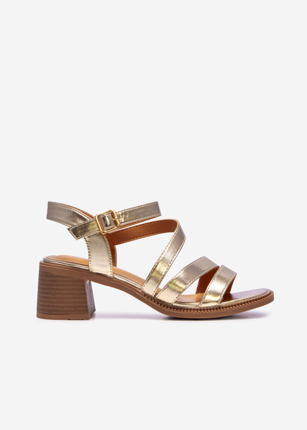 Gold strappy chunky heel sandal 3