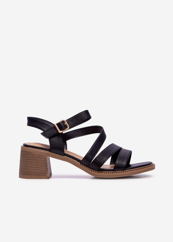 Black strappy chunky heel sandal 2
