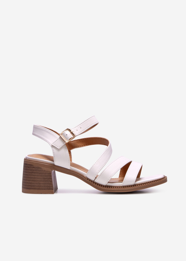 White strappy chunky heel sandal 3