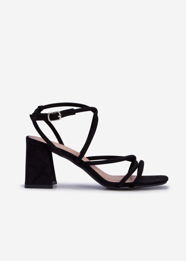 Black suede strappy block heeled sandal 3