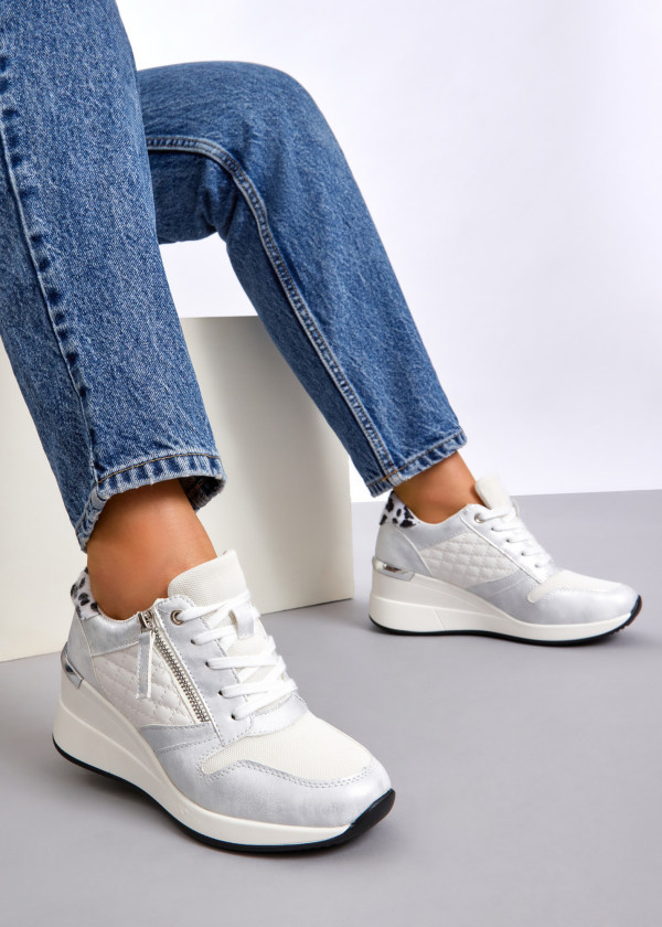 Silver quilted hidden wedge sneakers