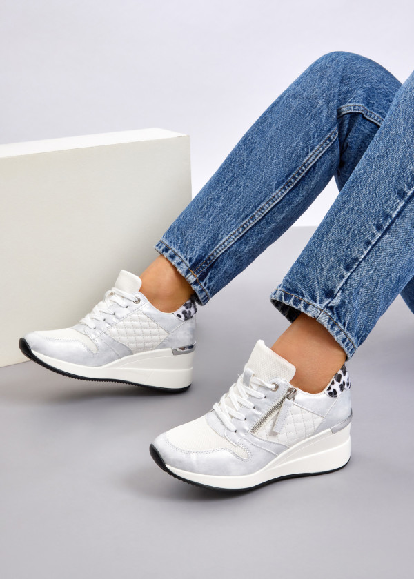 Silver quilted hidden wedge sneakers 2