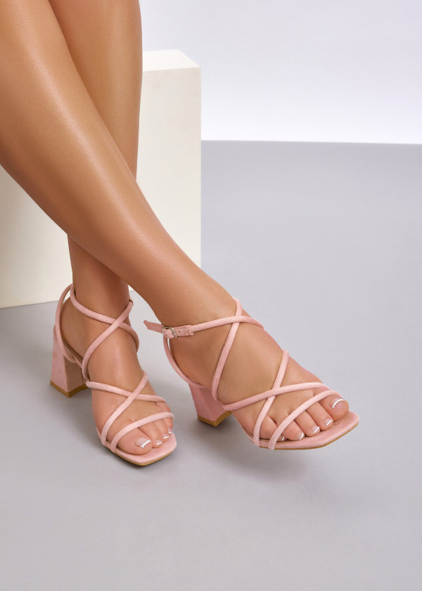 Pink suede strappy block heeled sandal 2