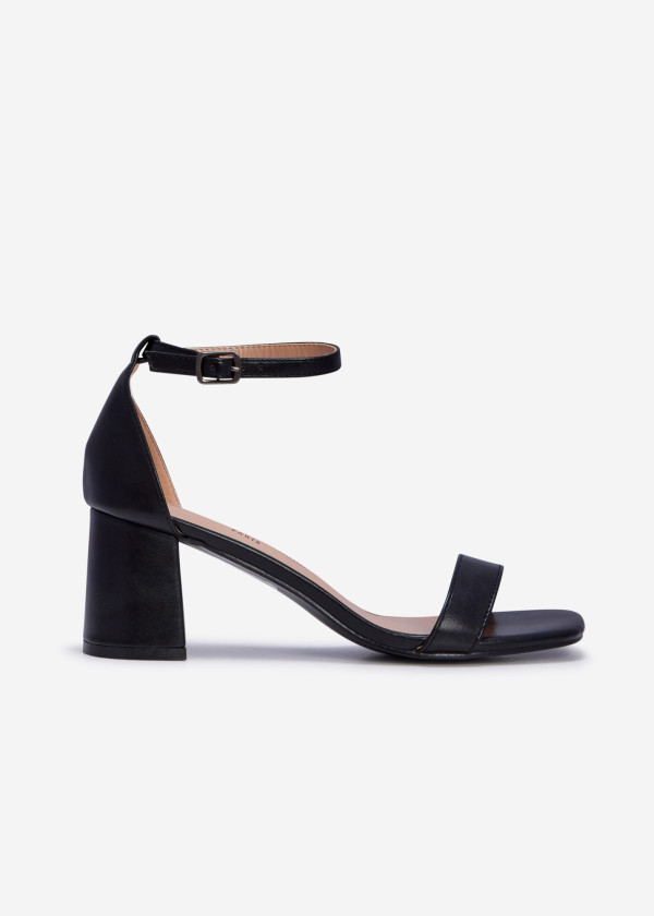 Black simple mid block heeled sandals 3