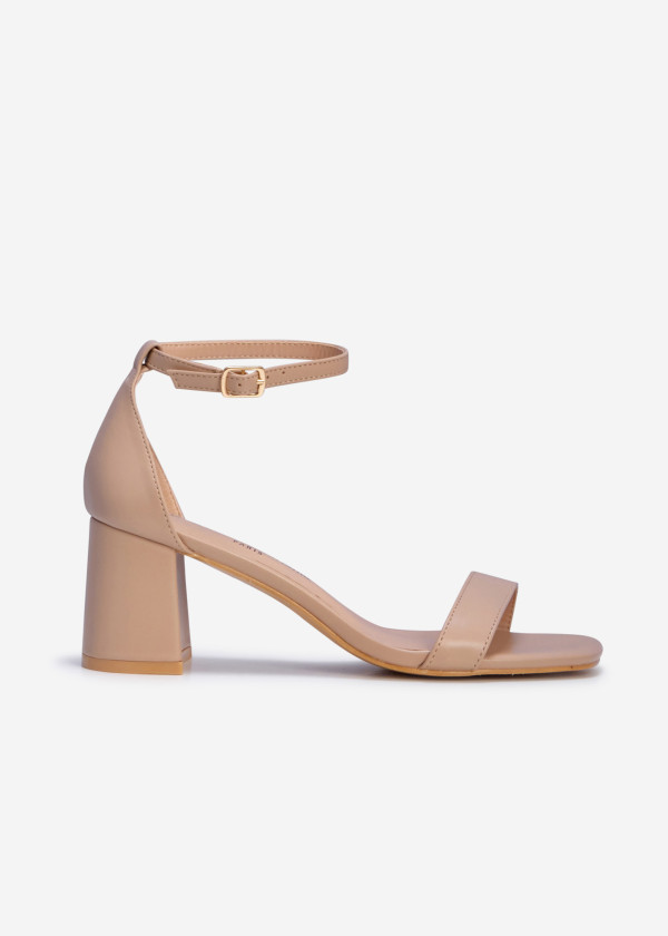 Nude simple mid block heeled sandals 3