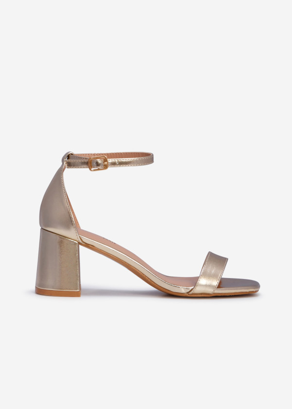 Gold simple mid block heeled sandals 3