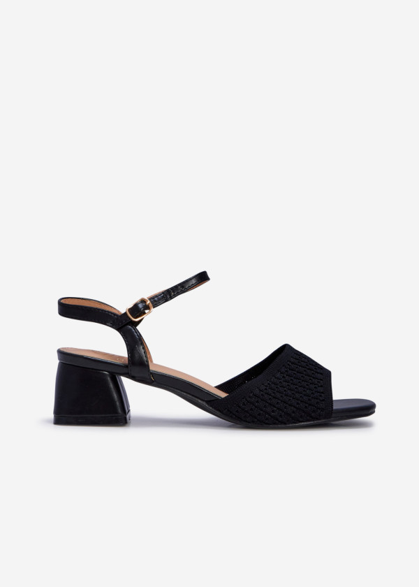 Black knit low block heeled sandals 3