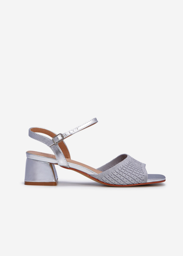 Silver knit low block heeled sandals 3