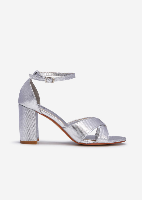 Silver cross strap block heeled sandals 3
