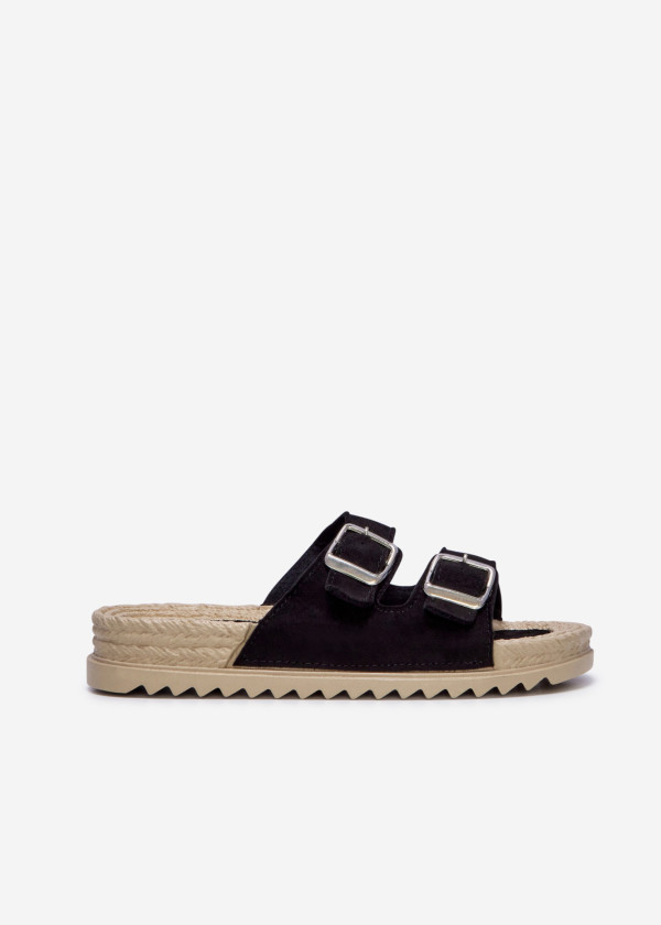 Black suede buckled sliders 3