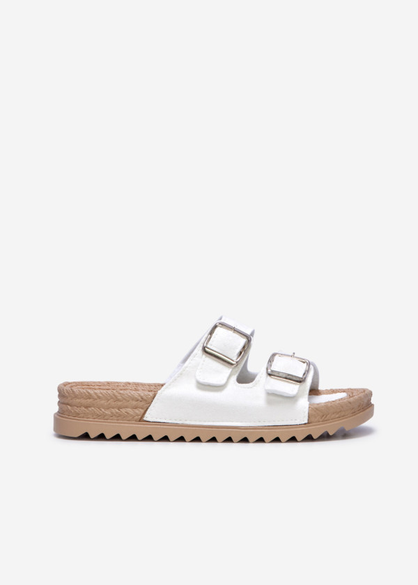 White suede buckled sliders 3