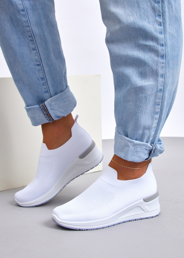 White knit low wedge sock sneaker 1