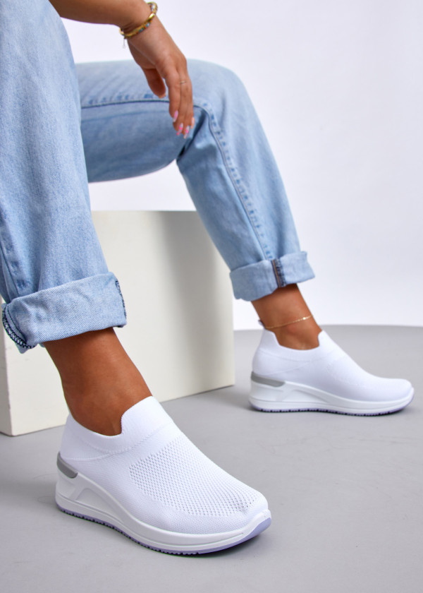 White knit low wedge sock sneaker 2