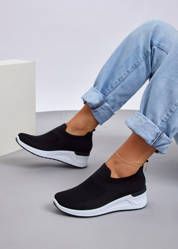 Black knit low wedge sock sneaker 4