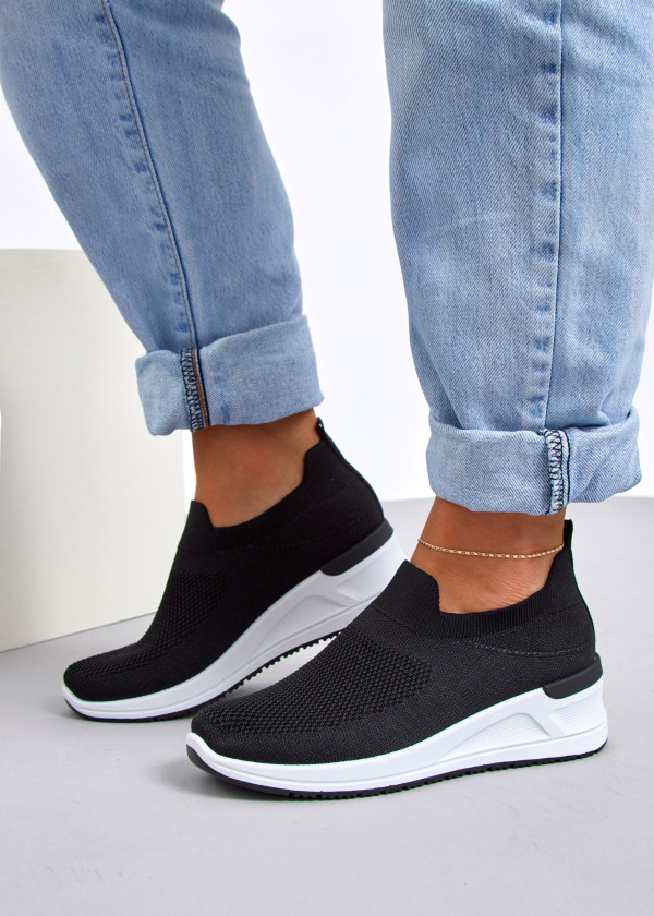 Black knit low wedge sock sneaker 2