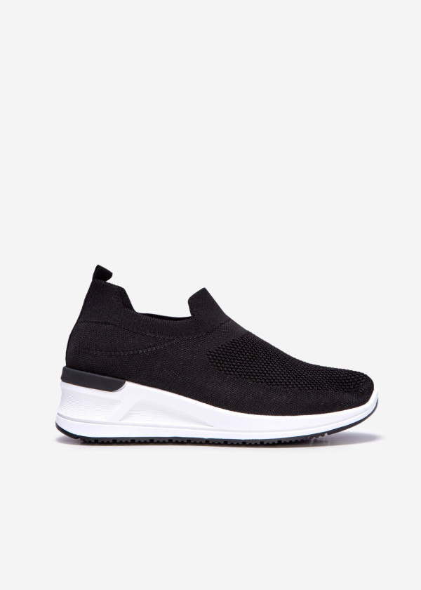 Black knit low wedge sock sneaker 3