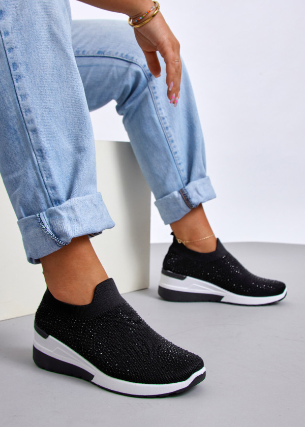 Black knit wedge embellished sock sneaker 1