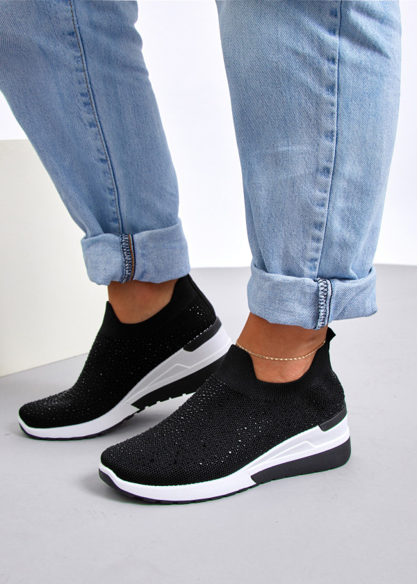 Black knit wedge embellished sock sneaker 2