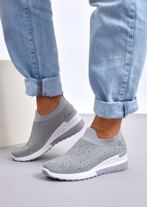 Grey knit wedge embellished sock sneaker