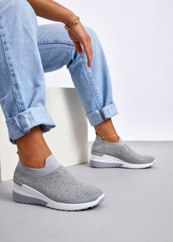 Grey knit wedge embellished sock sneaker 1