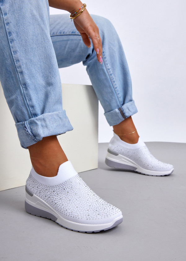 White knit wedge embellished sock sneaker 1