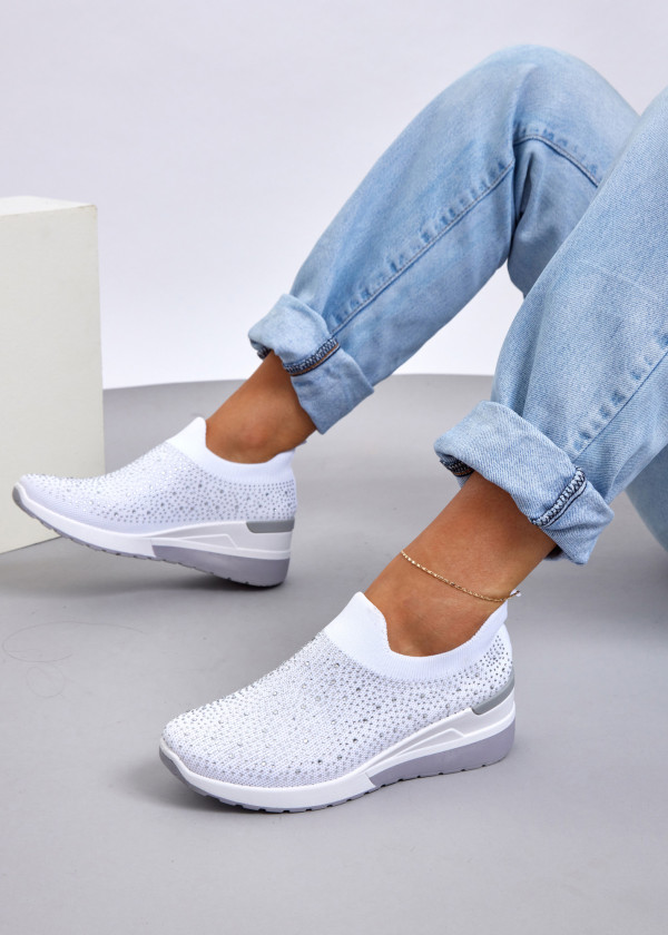 White knit wedge embellished sock sneaker 2