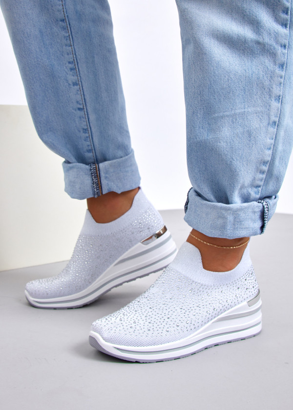 White knit rhinestone embellished sock sneaker 2