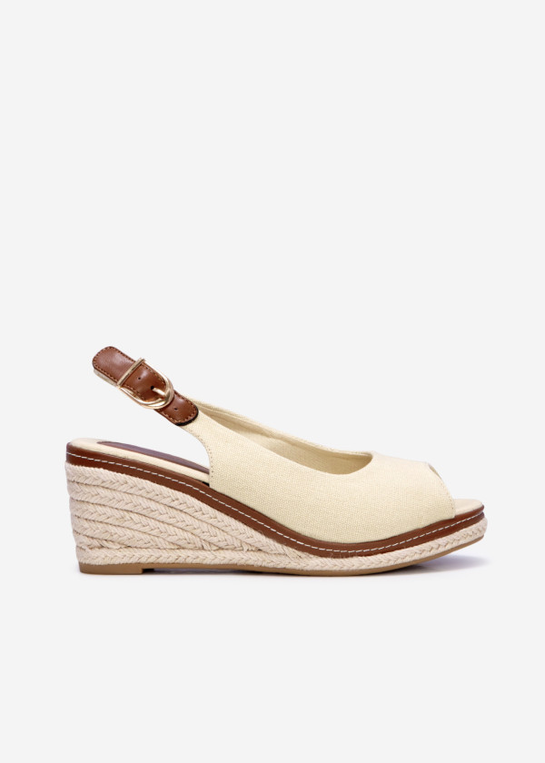 Beige peep toe sling back wedged sandal 3