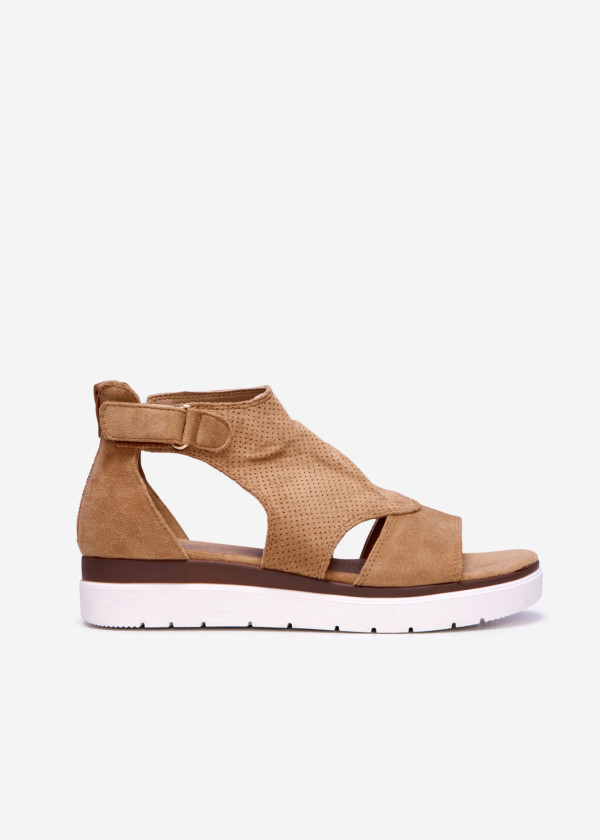 Brown cut-out low wedge sandal 3