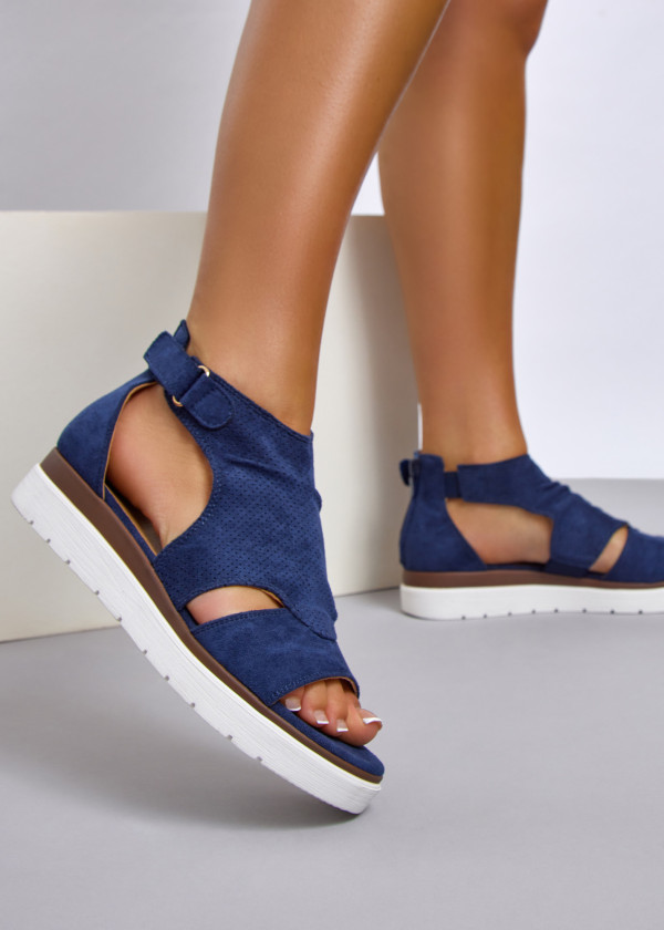 Navy cut-out low wedge sandal 1