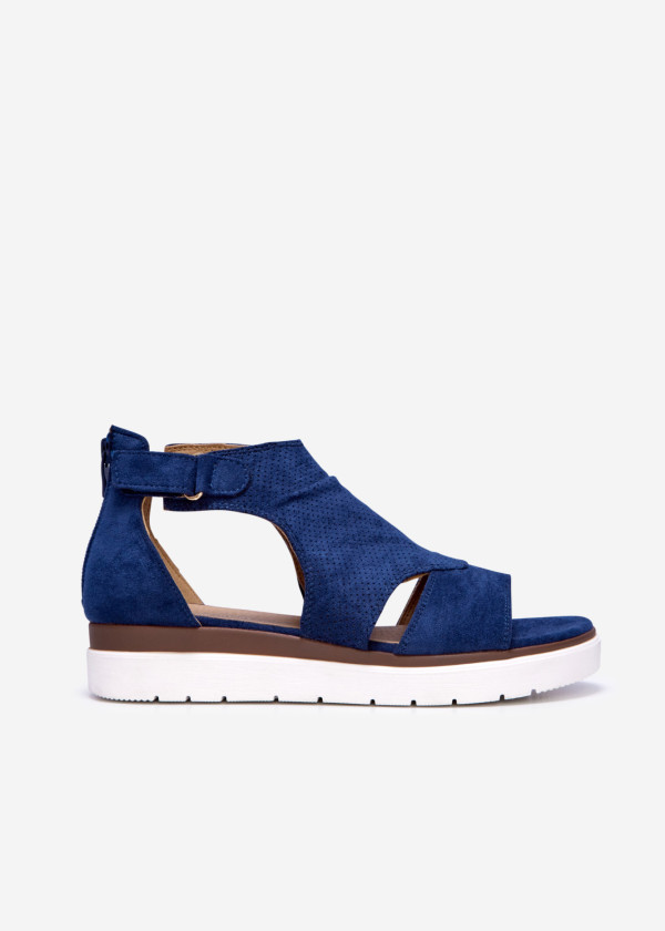 Navy cut-out low wedge sandal 3