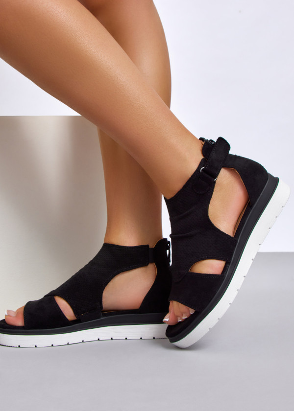 Black cut-out low wedge sandal 2