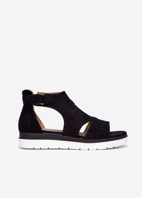 Black cut-out low wedge sandal 3