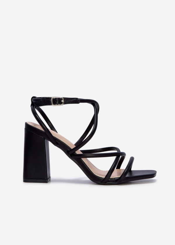 Black block heeled strappy sandal 3