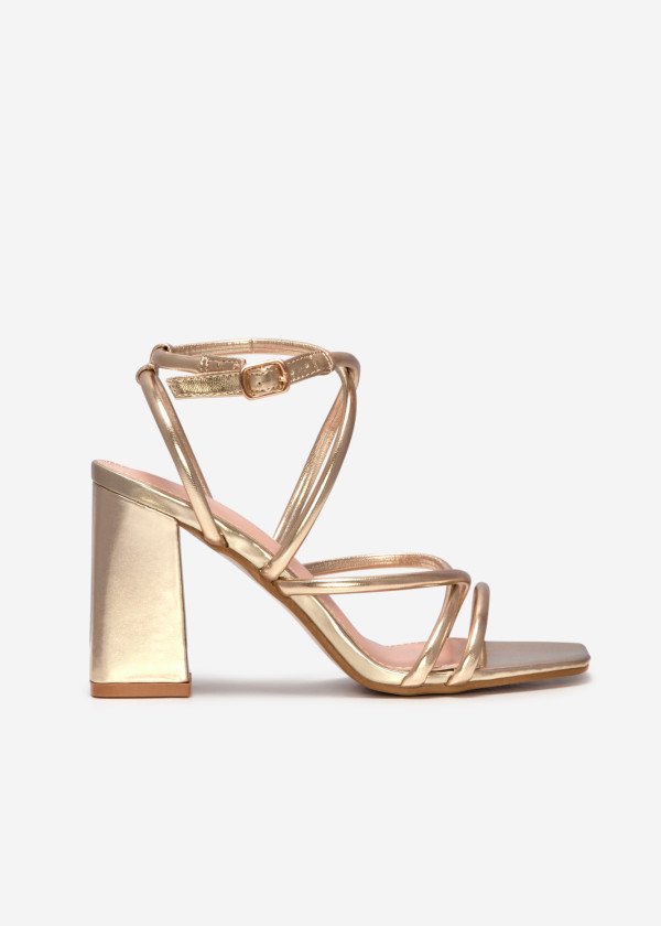 Gold block heeled strappy sandal 3