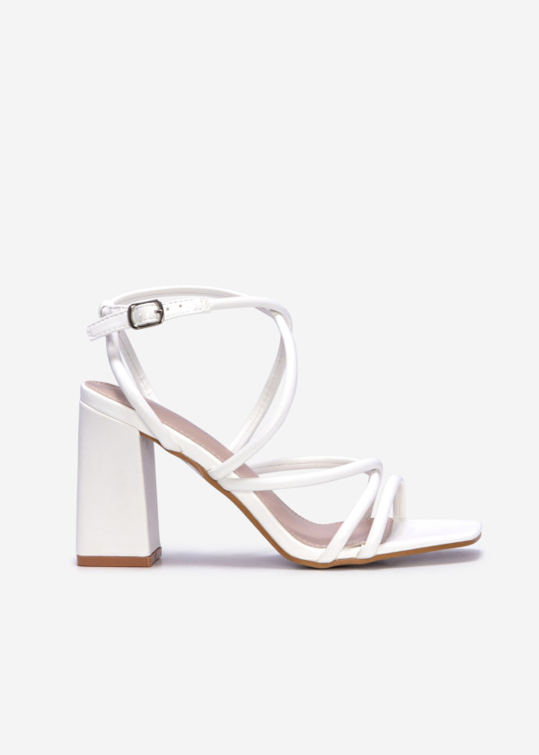 White block heeled strappy sandal 3