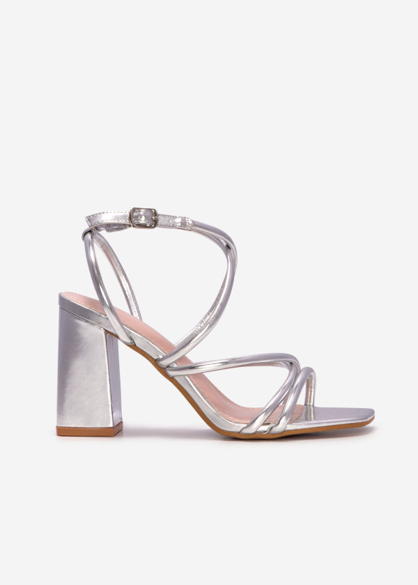 Silver block heeled strappy sandal 3