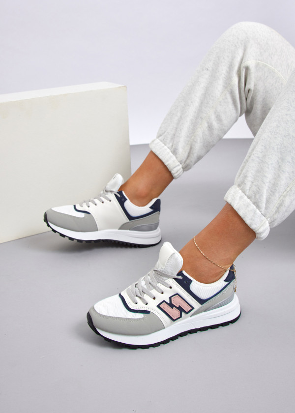 Grey panelled retro sneakers 2