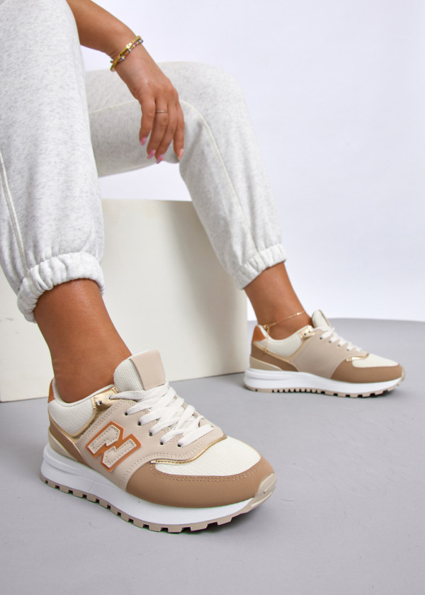 Beige panelled retro sneakers 1