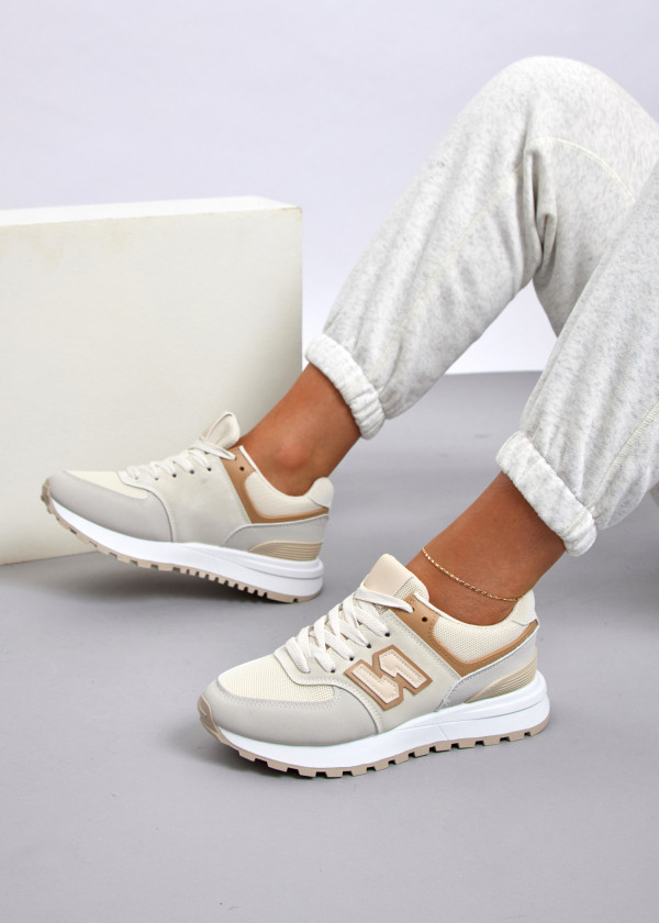 Beige retro multi-panel sneaker 2