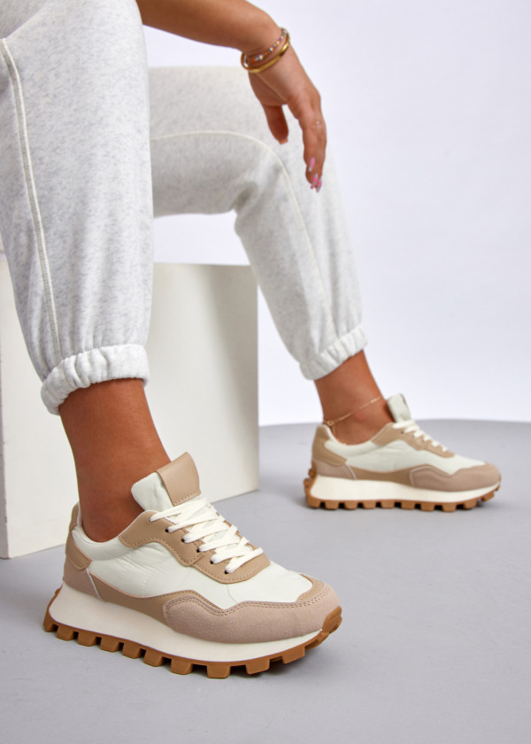 Beige chunky retro lace up sneaker 1