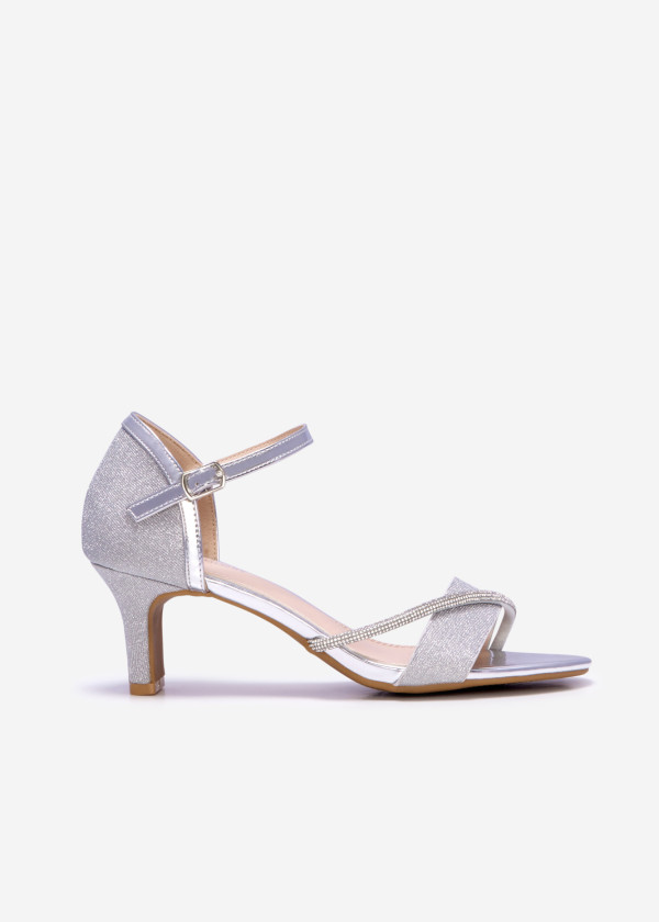 Silver glitter kitten heel sandals 3