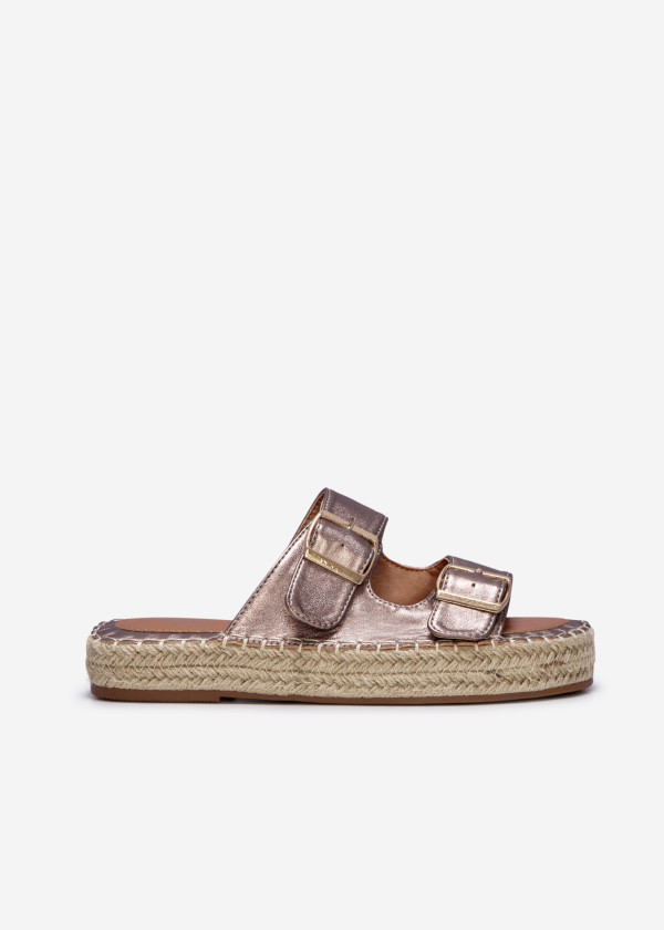 Rose gold double-strap espadrille flatform sliders 3