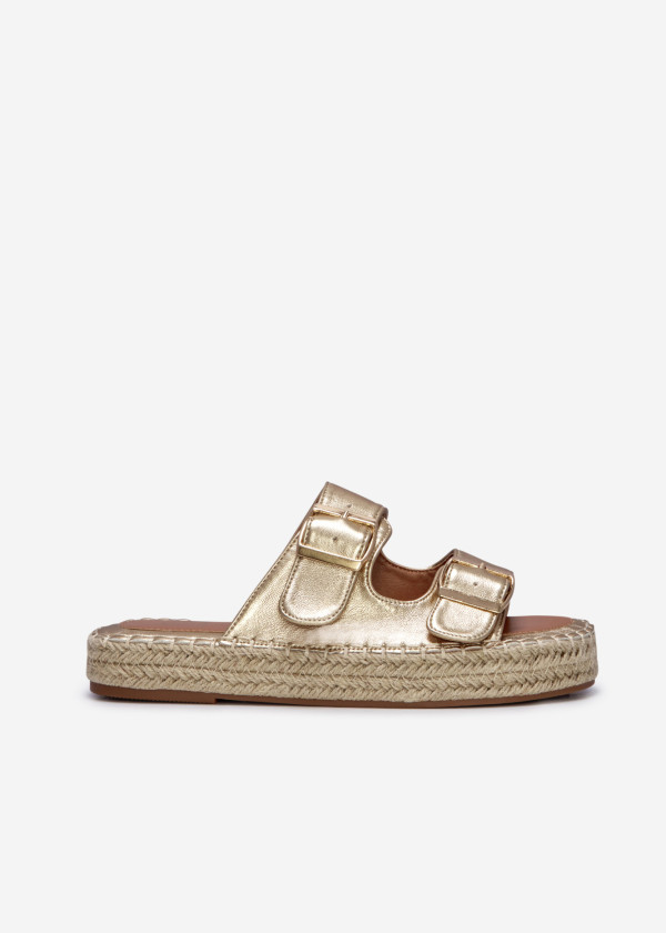 Gold double-strap espadrille flatform sliders 3